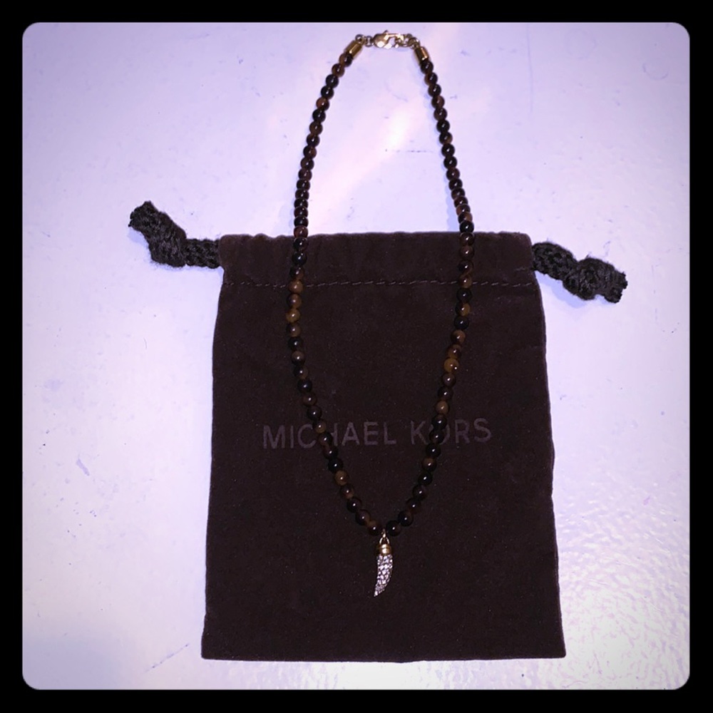 Tortoise shell & Pave Crystal houndstooth necklace